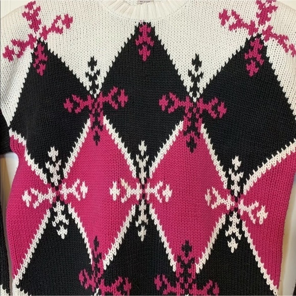 Picone Sport Womens Size M Crew Neck Pullover‎ Sweater Argyle Print 100% Cotton - Picture 3 of 5